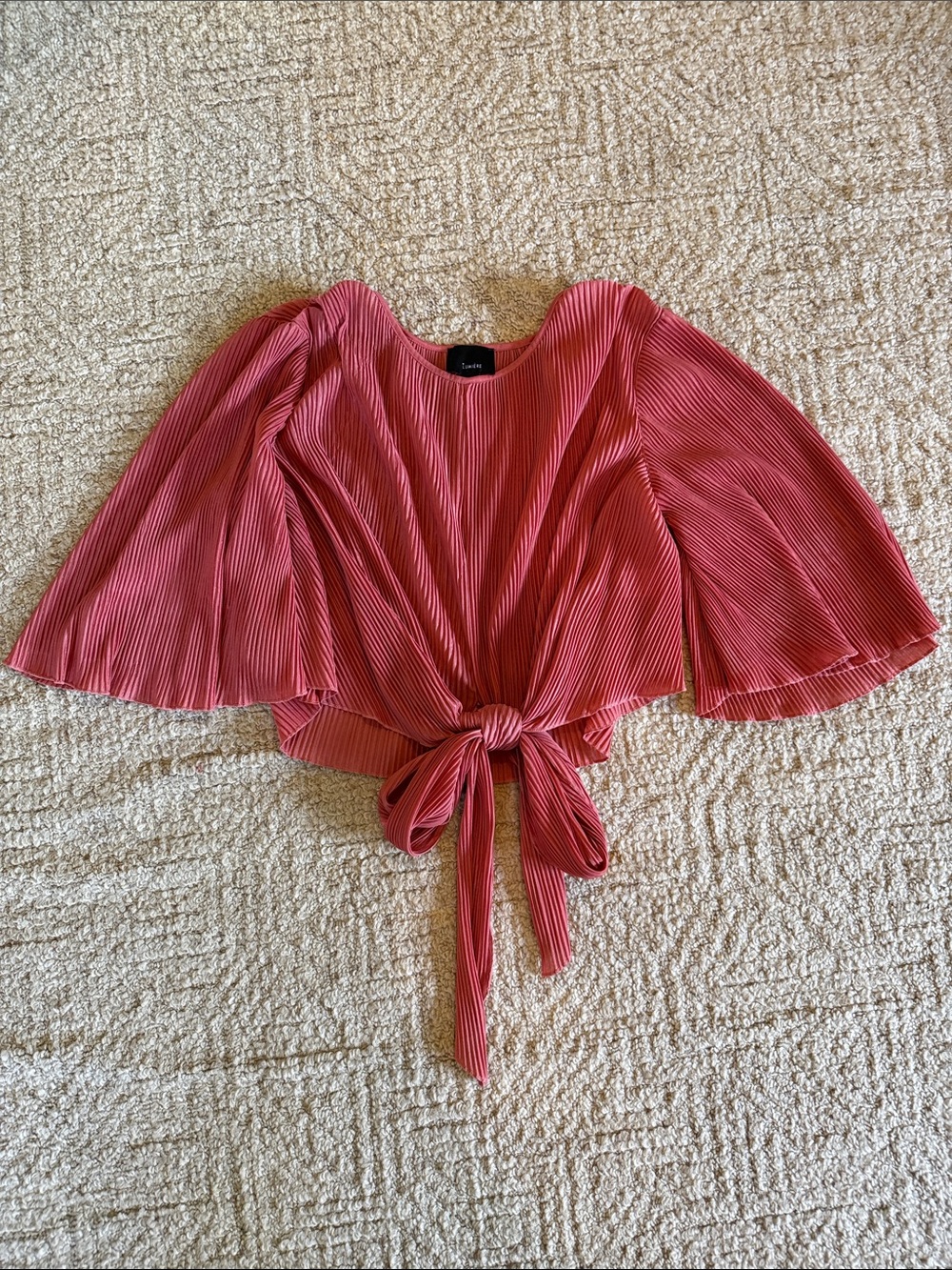 Lumiere Rose-Pink Pleated Tie-Front Crop Top